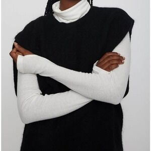 JUST FEMALE Women's Large Black Coldy Knit Black Mohair Wool Blend Vest Warm